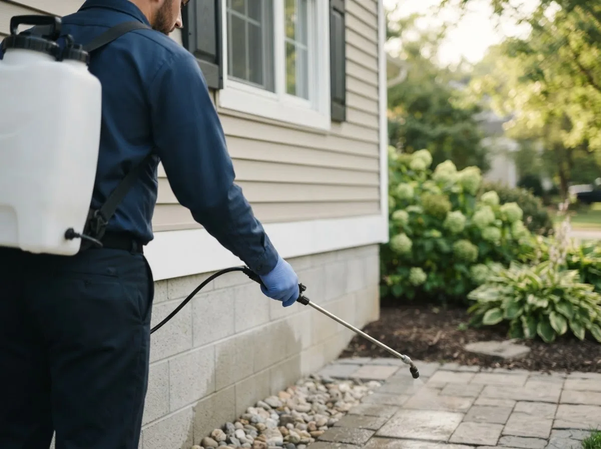 Pest control technician inspecting a home in Steele City, NE